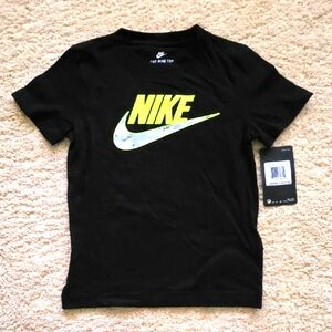 NWT: Nike Kids Black Tee with Neon Yellow Logo